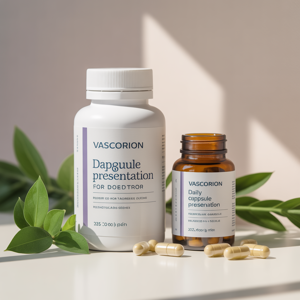 Vascorion 5-in-1 daily food supplement bottle – plant extracts and nutrients for heart, vessels, digestion, vision, and men's health